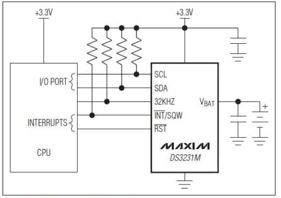 Applikations-Schaltungsdiagramm - Analog Devices / Maxim Integrated I²C-Echtzeituhr DS3231M